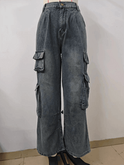 Washed Semi-Elasticated Loose Denim jeans - 808Lush