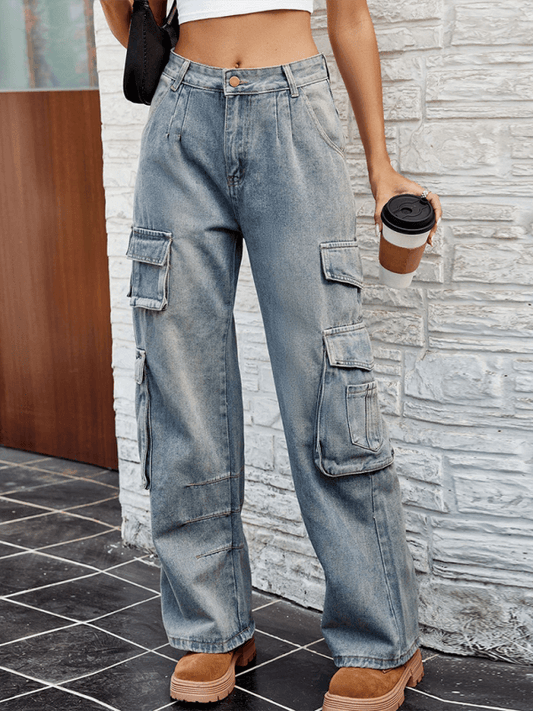 Washed Semi-Elasticated Loose Denim jeans