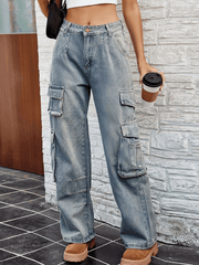 Washed Semi-Elasticated Loose Denim jeans - 808Lush