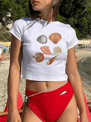 Street Fashion Round Neck T-shirt Letter Printed Navel Short Sleeve