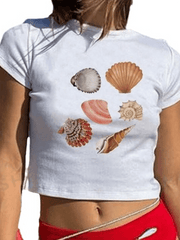 Street Fashion Round Neck T-shirt Letter Printed Navel Short Sleeve