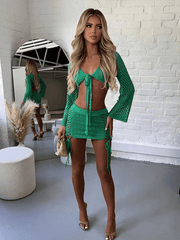 Beach Sexy Knitted Beach Bikini Swimsuit Cover Up Set