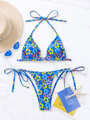 Triangle Cup Printed Lace-Up Sexy Bikini Swimsuit - 808Lush