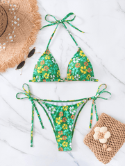 Triangle Cup Printed Lace-Up Sexy Bikini Swimsuit - 808Lush