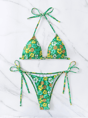 Triangle Cup Printed Lace-Up Sexy Bikini Swimsuit - 808Lush