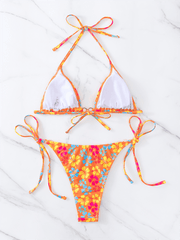 Triangle Cup Printed Lace-Up Sexy Bikini Swimsuit - 808Lush