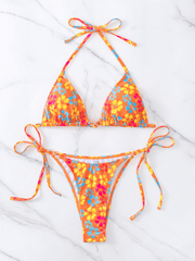 Triangle Cup Printed Lace-Up Sexy Bikini Swimsuit - 808Lush