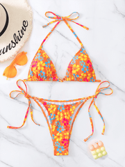 Triangle Cup Printed Lace-Up Sexy Bikini Swimsuit - 808Lush