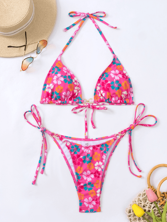 Triangle Cup Printed Lace-Up Sexy Bikini Swimsuit - 808Lush