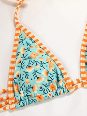 contrast color print strappy sexy bikini - 808Lush