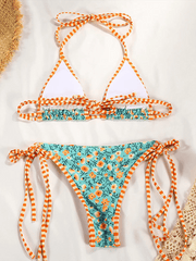 contrast color print strappy sexy bikini - 808Lush