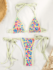 contrast color print strappy sexy bikini - 808Lush