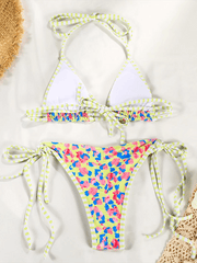 contrast color print strappy sexy bikini - 808Lush