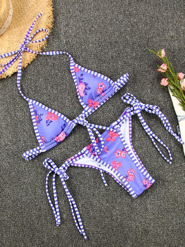 contrast color print strappy sexy bikini - 808Lush