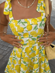 Lemon Print Suspender Dress - 808Lush