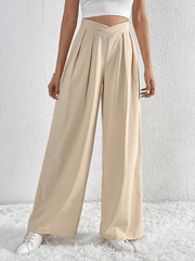 Women's Pleated Casual Wide Leg Pants Loose Trousers