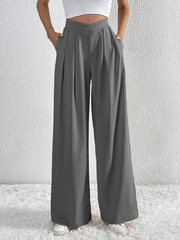 Women's Pleated Casual Wide Leg Pants Loose Trousers