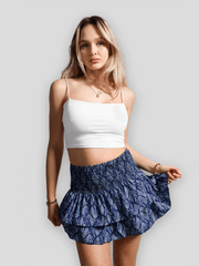 pleated ruffled floral mini skirt