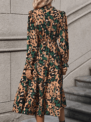 mid-length long-sleeved leopard print dress