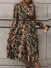 mid-length long-sleeved leopard print dress