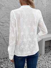 Women's Cardigan Shirt Long Sleeve Hollow Lace Top Jacquard Shirt