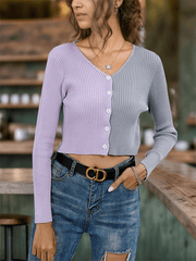 Knitted Cardigan V-neck Button Long Sleeve