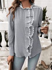 Women's Striped Lace Long Sleeve Shirt