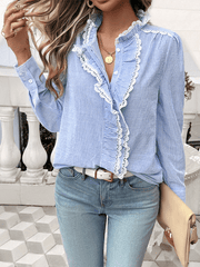 Women's Striped Lace Long Sleeve Shirt