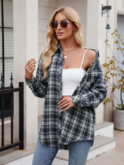 Women's casual loose plaid shirt