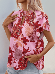 Women's ruffled sleeve printed shirt