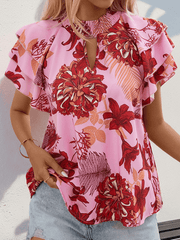 Women's ruffled sleeve printed shirt