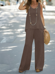 Women's Casual Solid Color Tops Wide Leg Pants Set - 808Lush