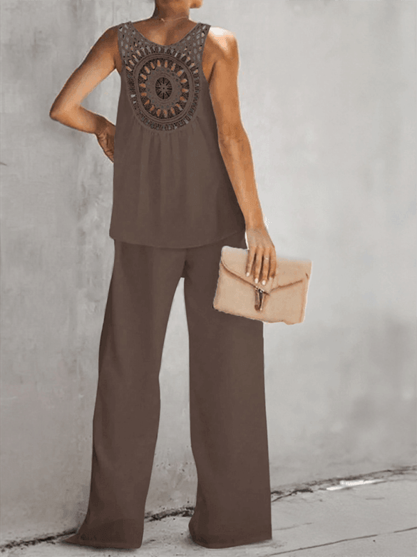 Women's Casual Solid Color Tops Wide Leg Pants Set - 808Lush