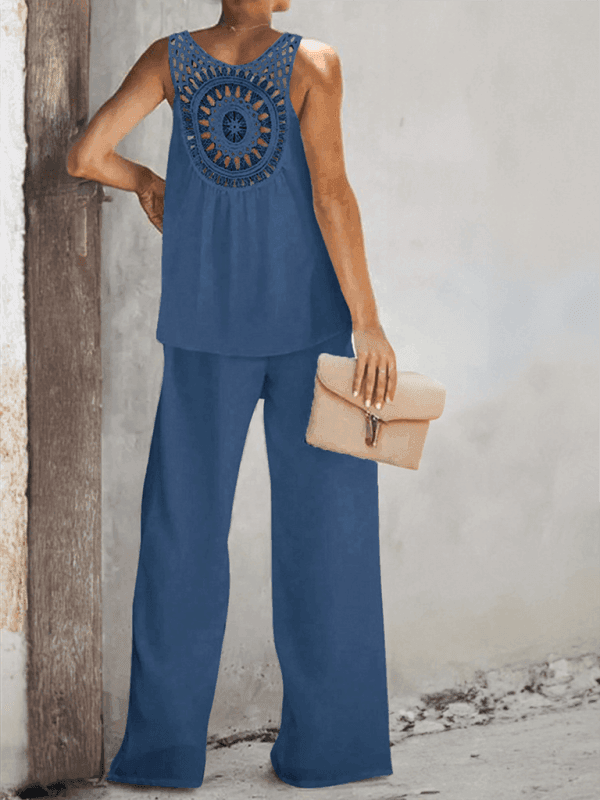 Women's Casual Solid Color Tops Wide Leg Pants Set - 808Lush