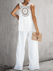 Women's Casual Solid Color Tops Wide Leg Pants Set - 808Lush