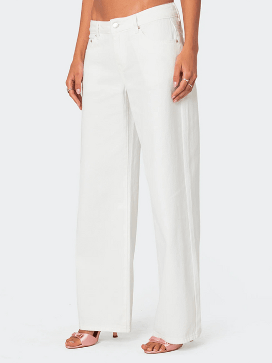 Bow Embroidered Casual Non-Stretch Straight Trousers