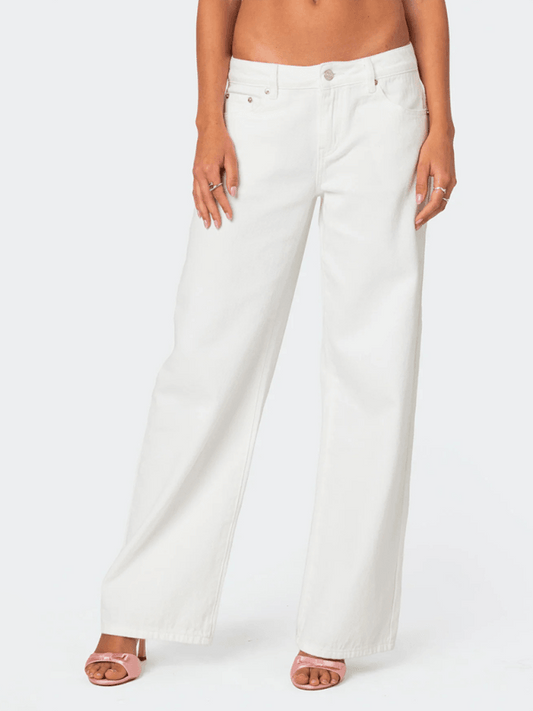 Bow Embroidered Casual Non-Stretch Straight Trousers