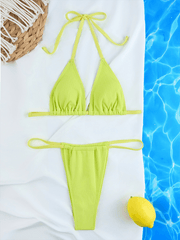 simple sexy ribbed solid color gathered bikini