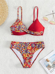 print boxer cross split swimsuit