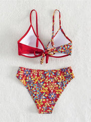 print boxer cross split swimsuit