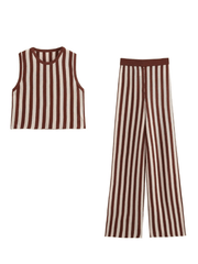 women's knitted striped sleeveless vest/trousers