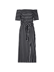 one-shoulder striped short-sleeved dress