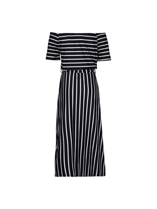 one-shoulder striped short-sleeved dress