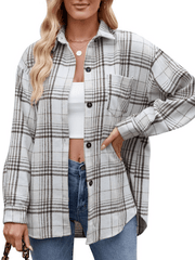 Houndstooth Button Flannel Tweed Shirt