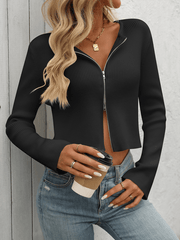 Casual Ladies Hottie Solid Color Long Sleeve Zipper Cardigan Sweater