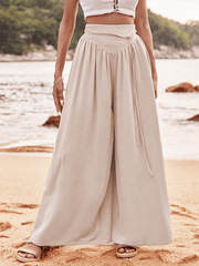 Simple wide-leg casual pants style high waist elastic waist slightly flared trousers