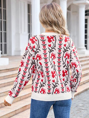 Ladies jacquard branch round neck flower knitted fashion sweater