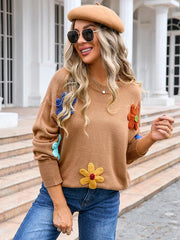 Ladies floral loose round neck sweater