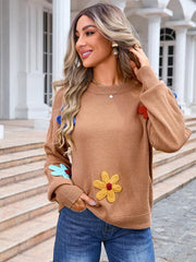 Ladies floral loose round neck sweater