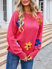 Ladies floral loose round neck sweater